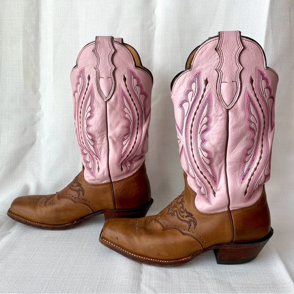 Justin Boots Punchy Pink and Brown Leather Western Cowboy Boots